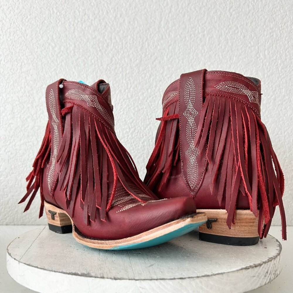 Fringe Ankle Booties in Burgundy Red